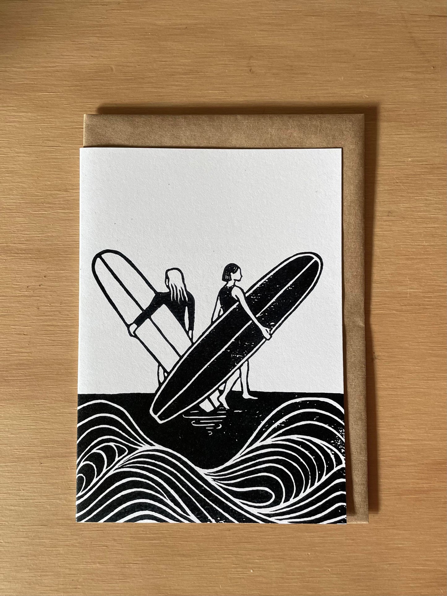 Surfer Lino Art Greeting Card Set of 7