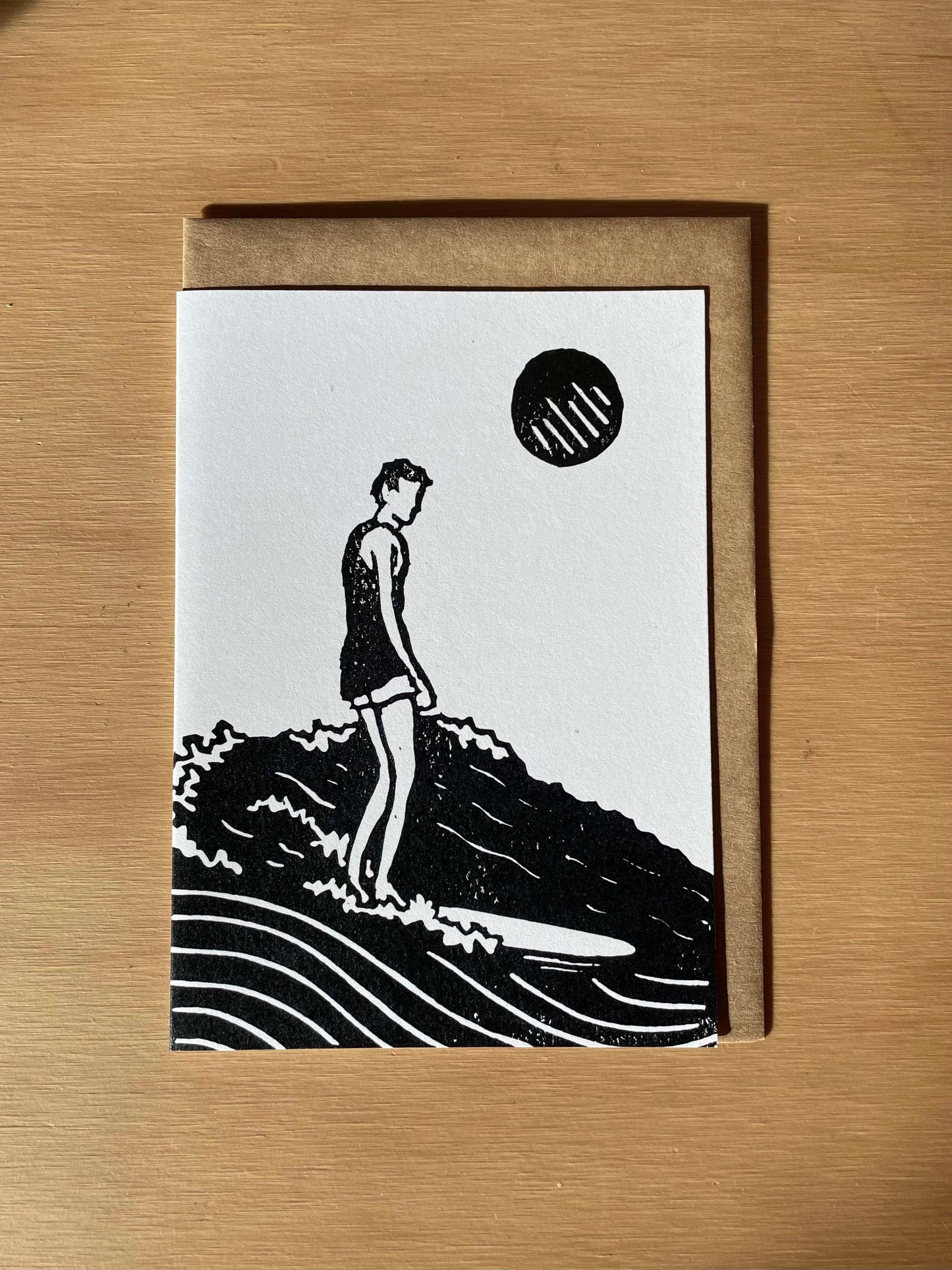 Surfer Lino Art Greeting Card Set of 7