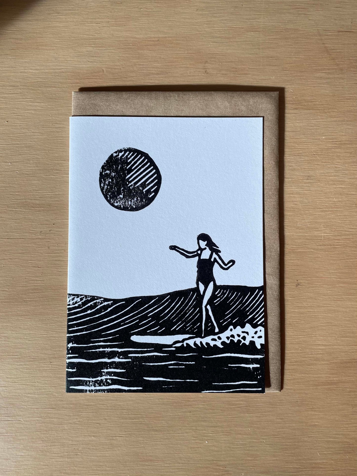 Surfer Lino Art Greeting Card Set of 7