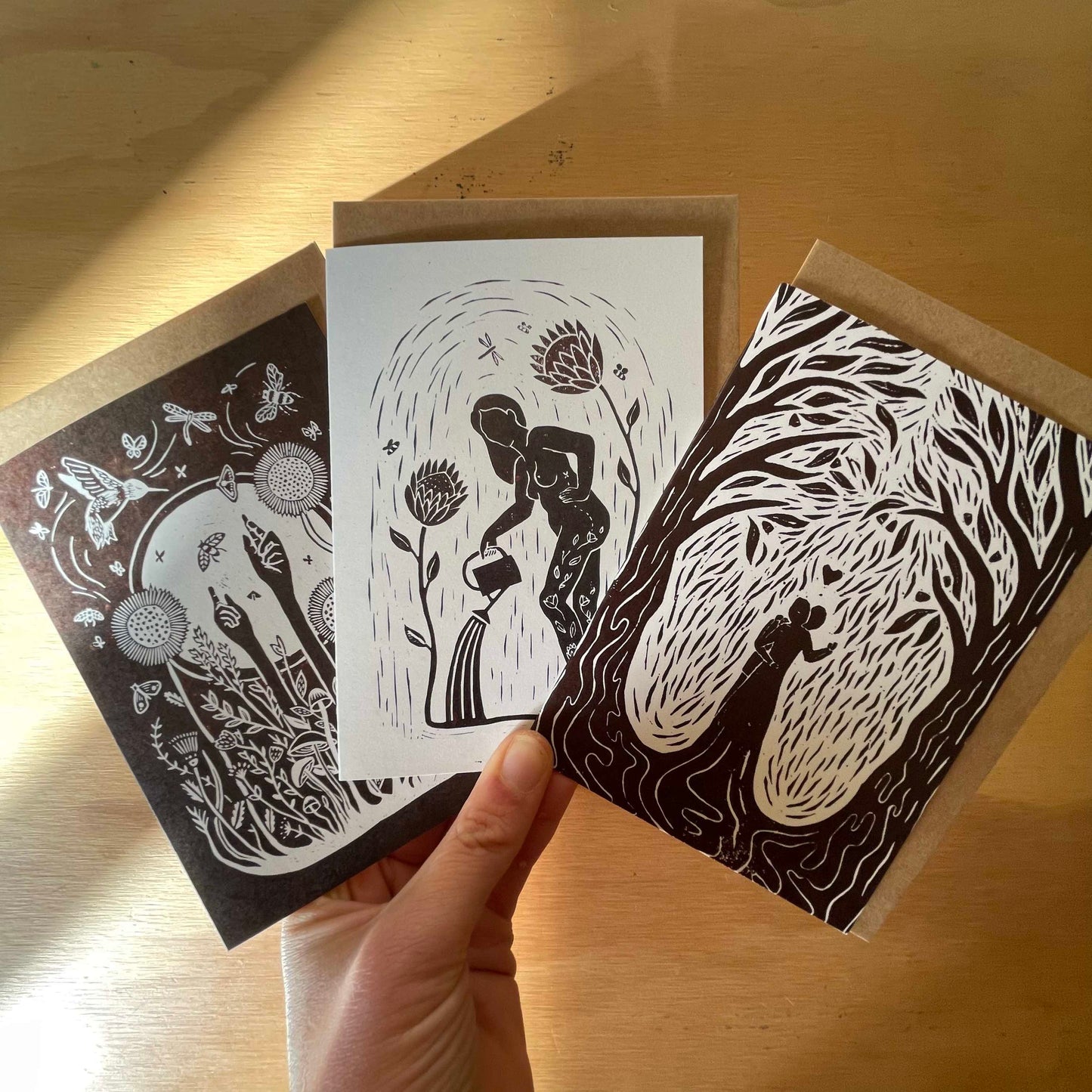 Brown Lino Art Greeting Card Set of 3