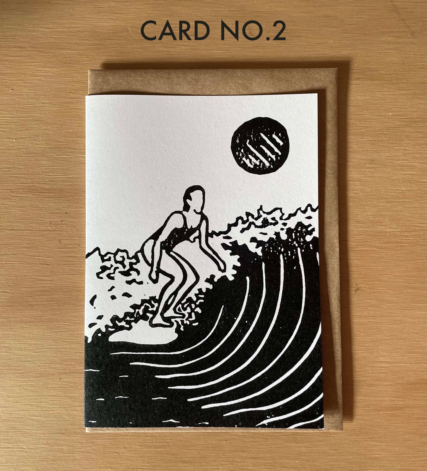 Surfer Lino Art Greeting Cards