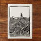 Surf Girl II - Waiting for Waves - Lino Block Print - A5 / A4 / A2 Size