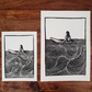 Surf Girl II - Waiting for Waves - Lino Block Print - A5 / A4 / A2 Size