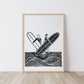Longboard Waves - Lino Block Print - A4 Size
