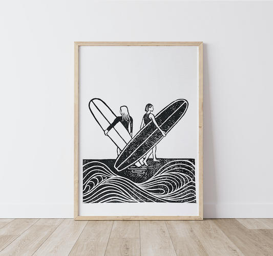 Longboard Waves - Lino Block Print