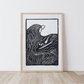 Duck Dive - Lino Block Print - A4 Size