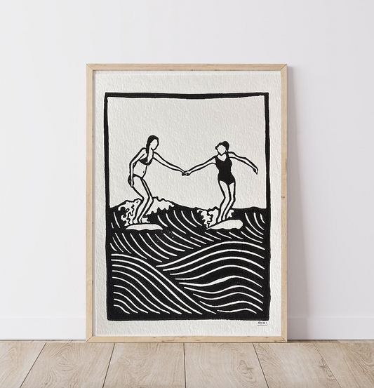 Party Wave - Lino Block Print