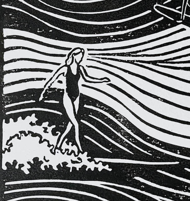 Women in the Water - Lino Block Print