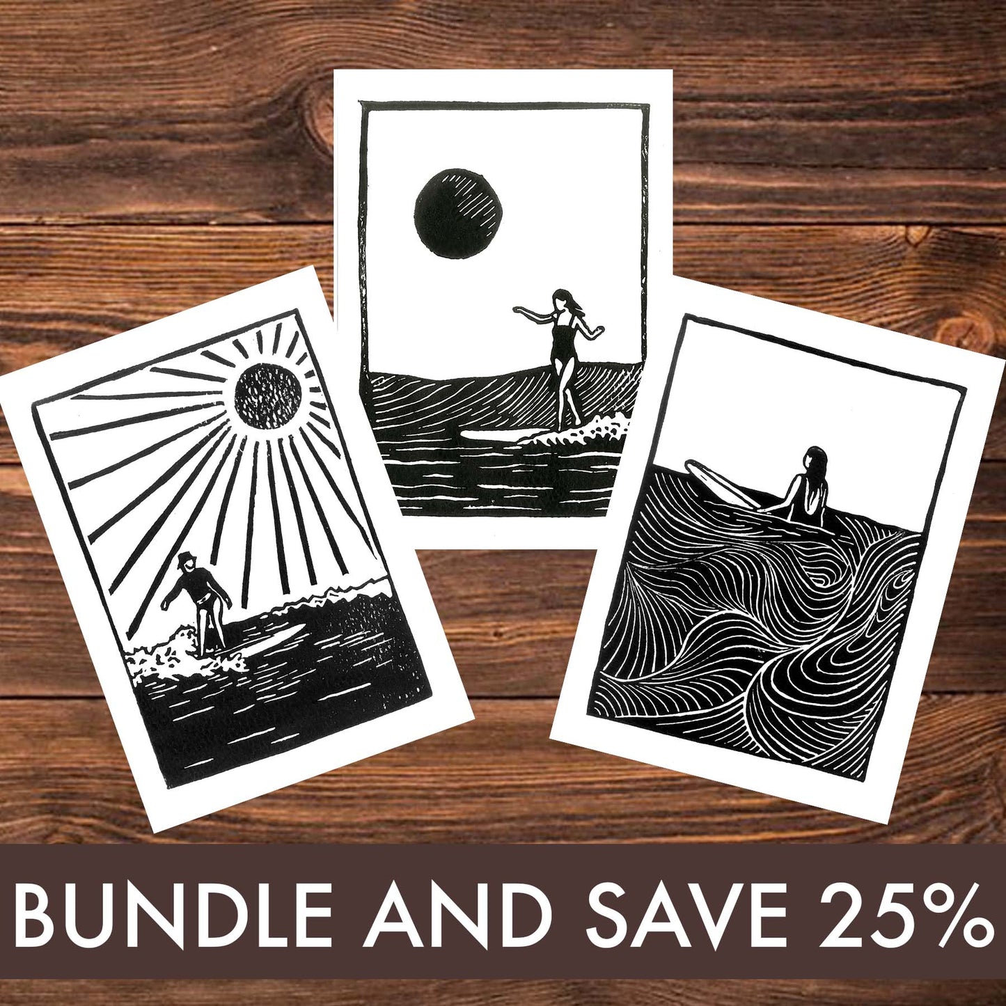 🐚 Mini Surf Trio – A5 Lino Print Bundle - SAVE 25% SALE PRICE $61.88