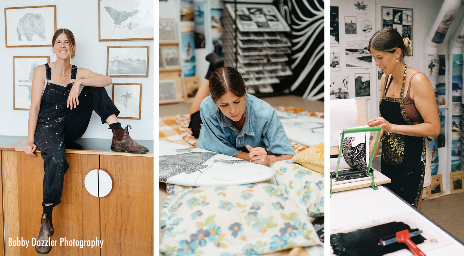 Artist Emily Wright - AHKI Illustration creating in her art studio