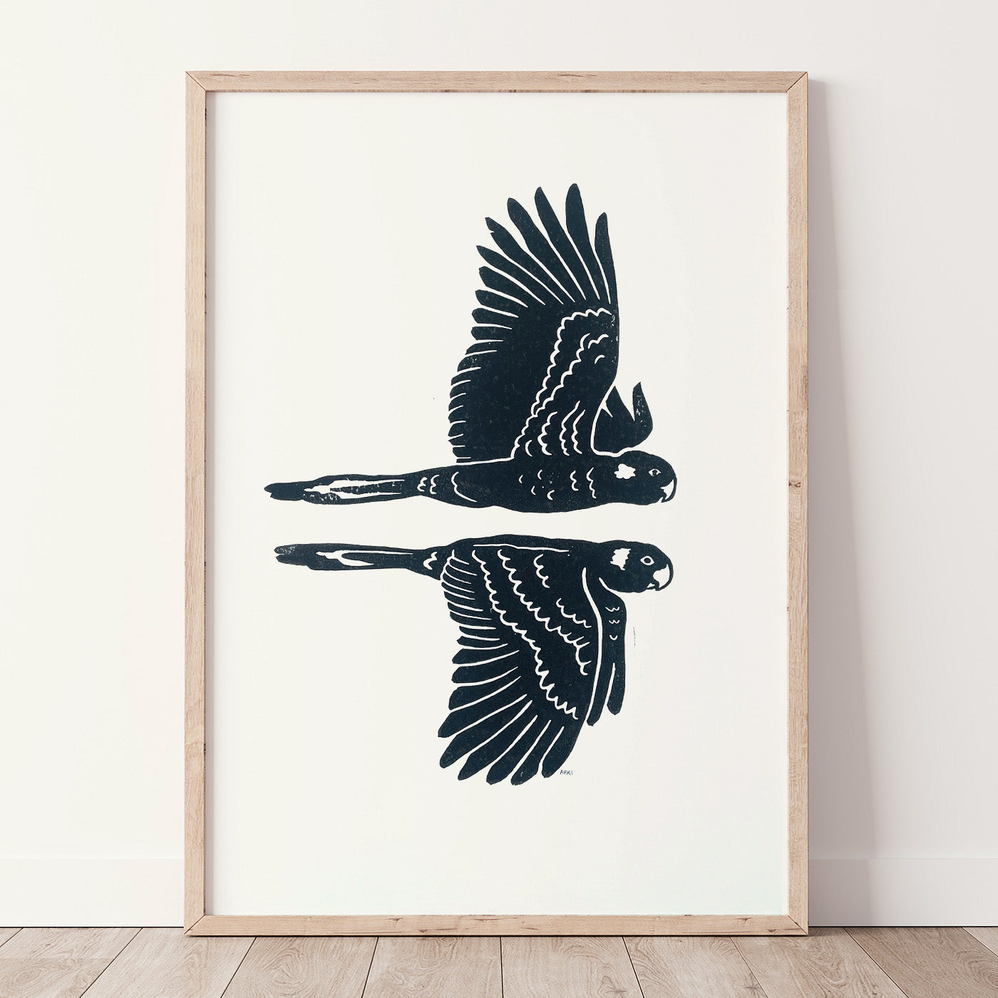 Black Cockatoos Pair | Lino Print | Nature Art