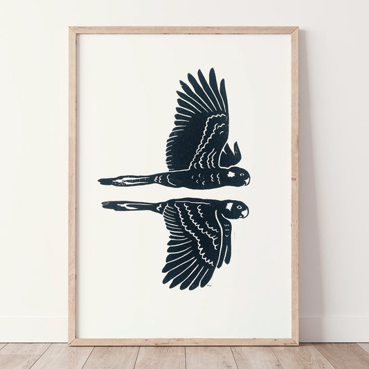 Black Cockatoos Pair | Lino Print | Nature Art