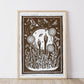 Growing Garden Brown Lino Block Print