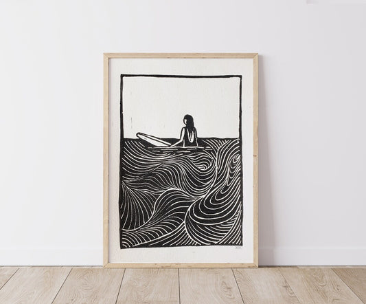 Surf Girl II - Lino Block Print