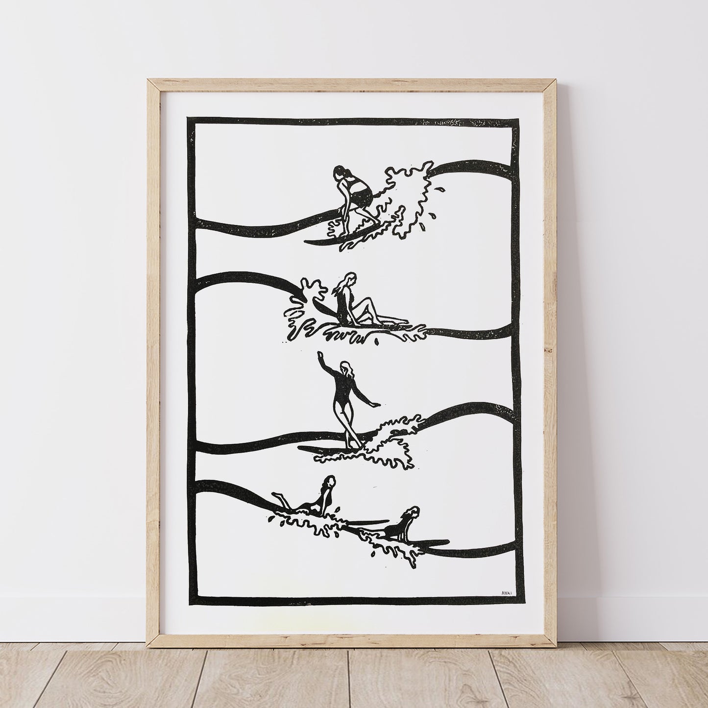 Surf Lines Lino Print | Coastal Surf Art