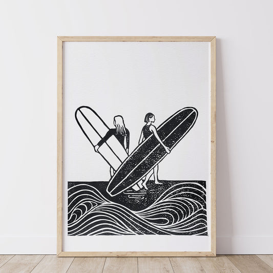 Longboard Waves - Lino Block Print