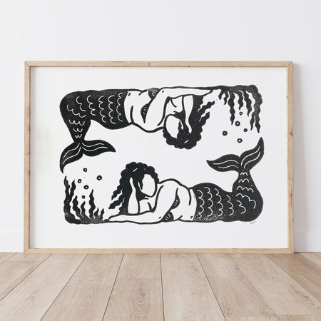 Mermaid Mirror | Lino Print | Coastal Art