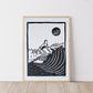 Surf Girl 4 - Lino Block Print - A5 Size