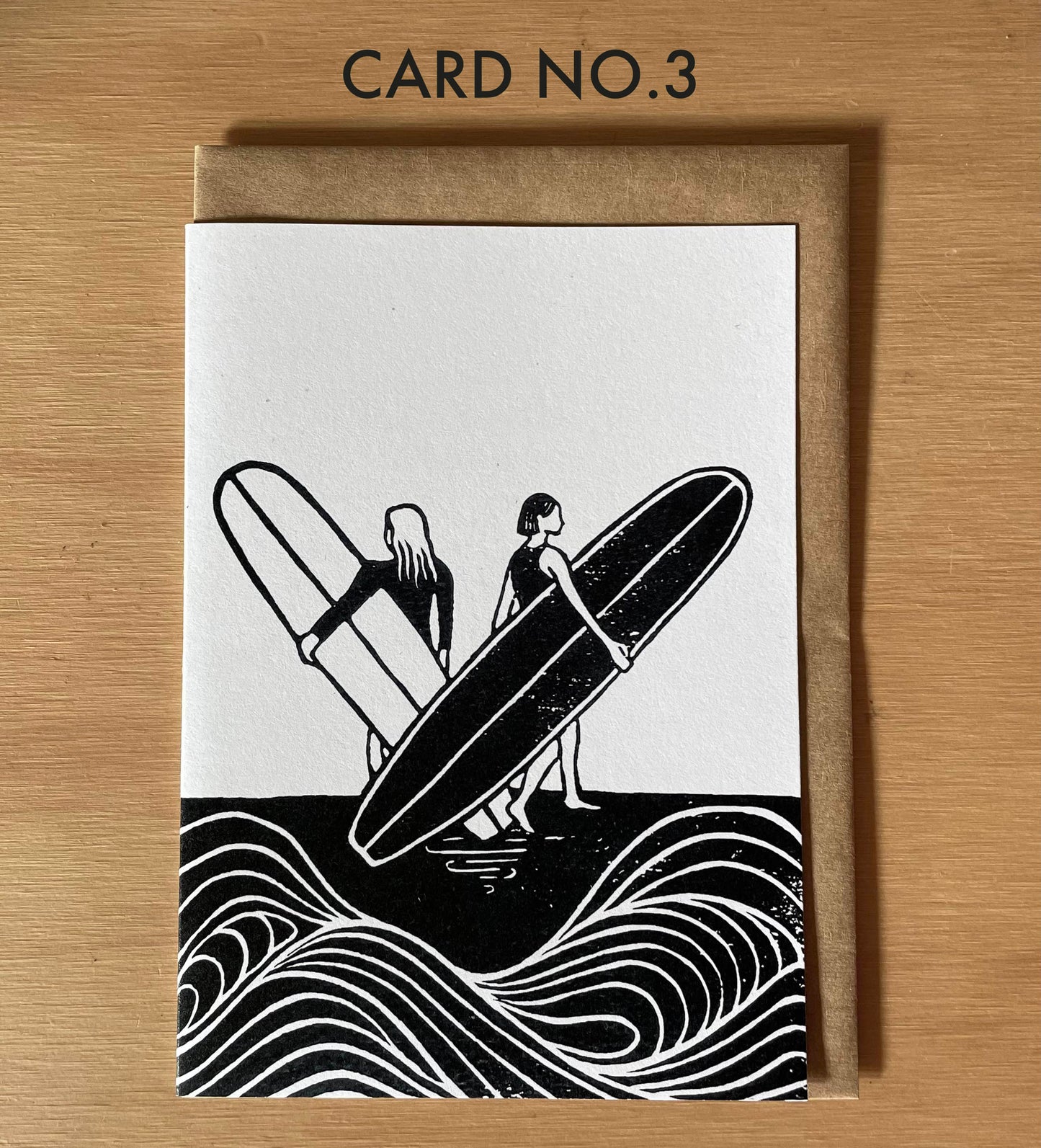 Surfer Lino Art Greeting Cards