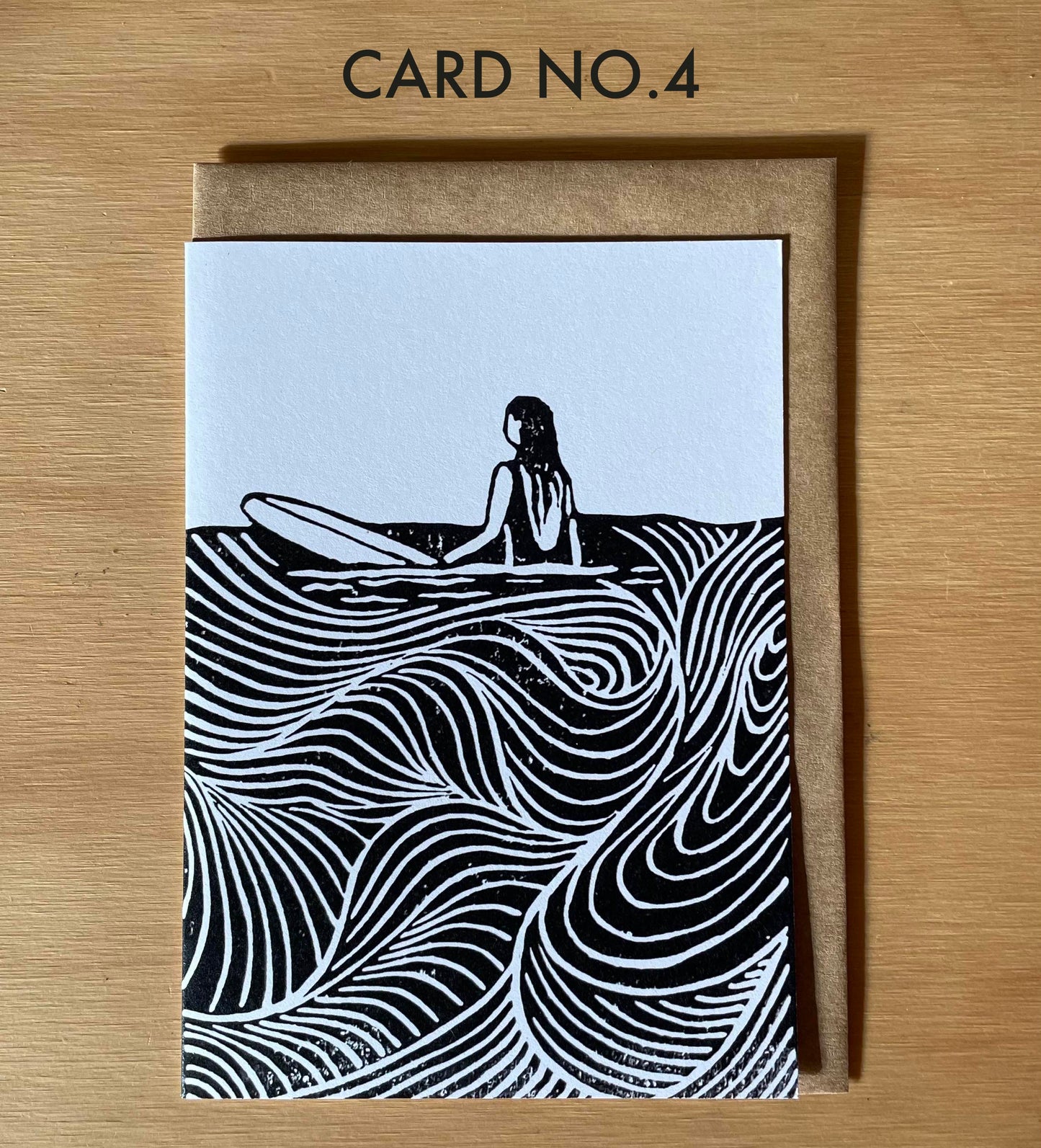 Surfer Lino Art Greeting Cards