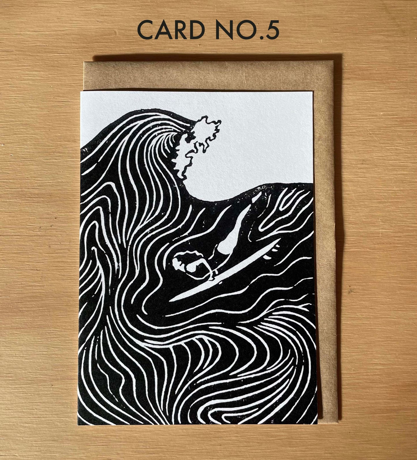 Surfer Lino Art Greeting Cards