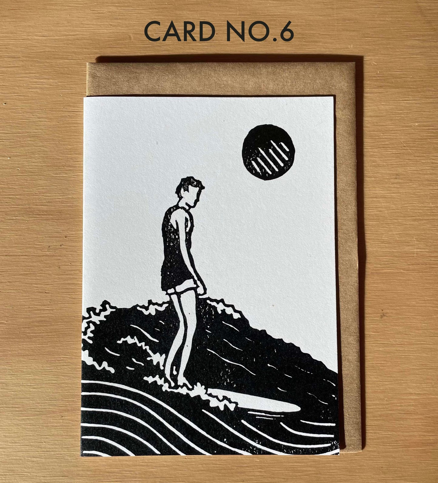 Surfer Lino Art Greeting Cards