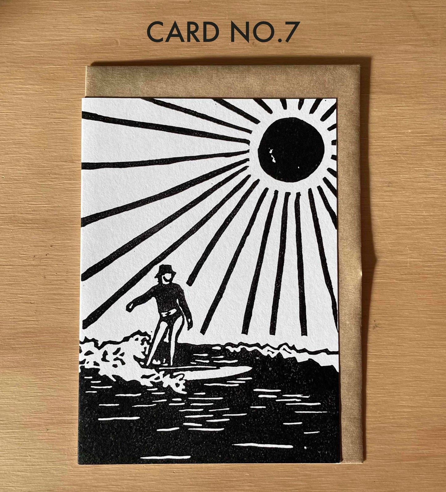 Surfer Lino Art Greeting Cards