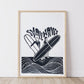 Small Waves - Lino Block Print - A4 Size