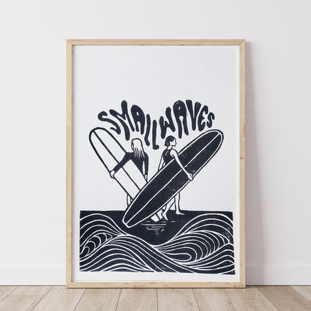Small Waves | Lino Print | Surf Art