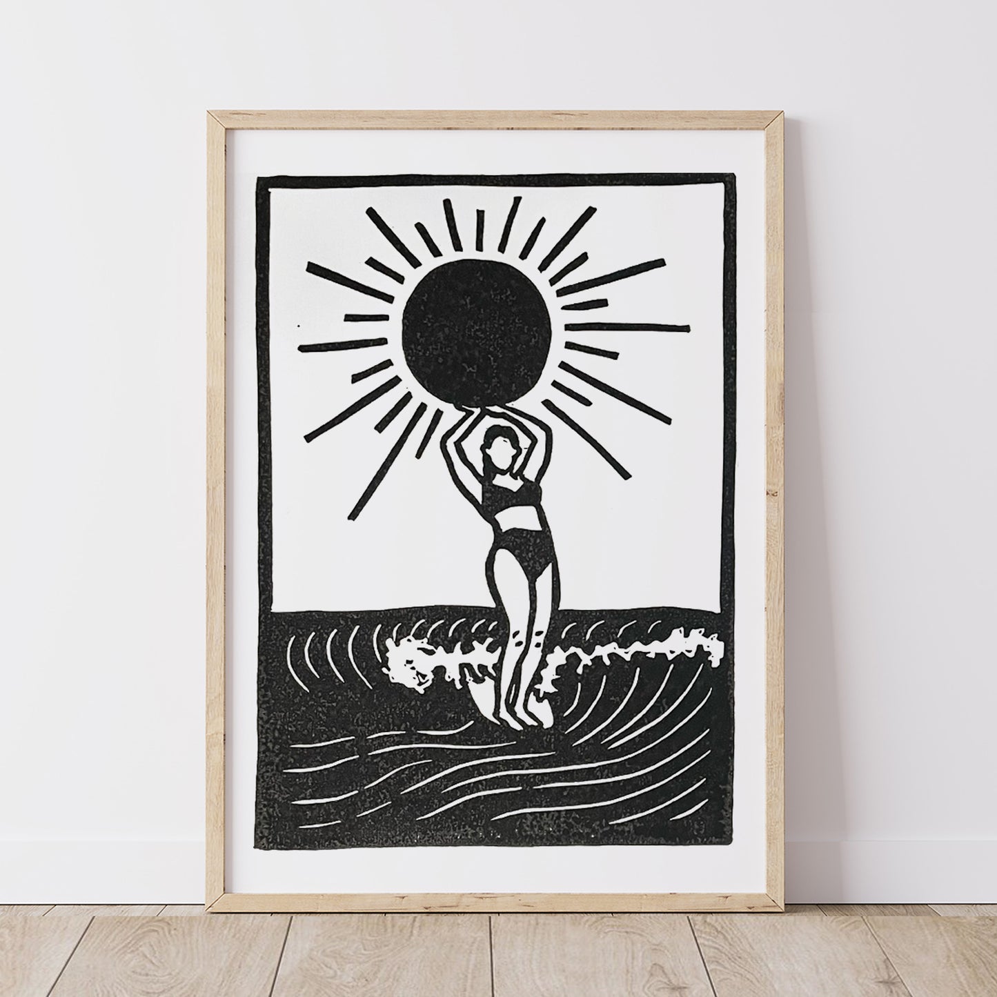 Sun Soul Surfer Lino Print | Surf Art | Coastal Wall Art