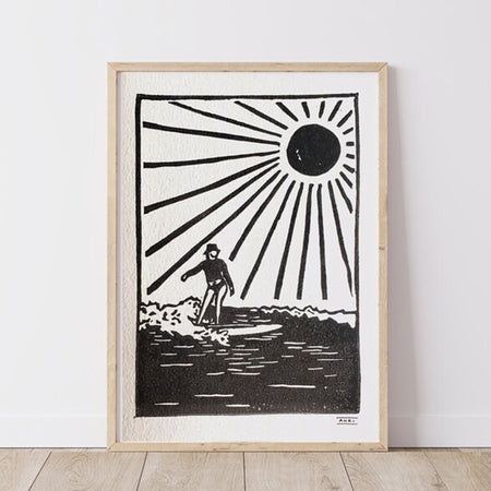 Surfer Girl 1 Lino Print | Surf Art | Coastal Wall Art