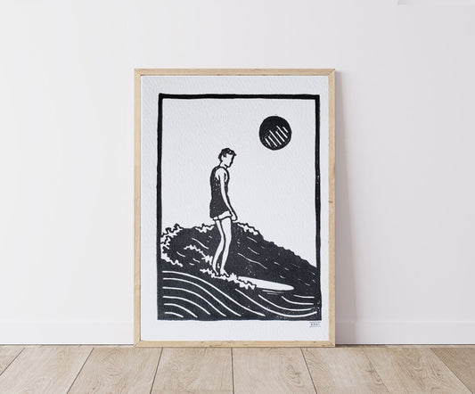 Surfer Boy - Lino Block Print