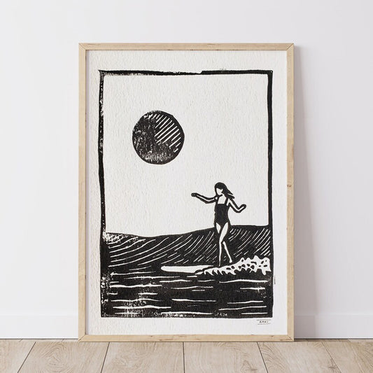 Surfer Girl III - Step - Lino Print