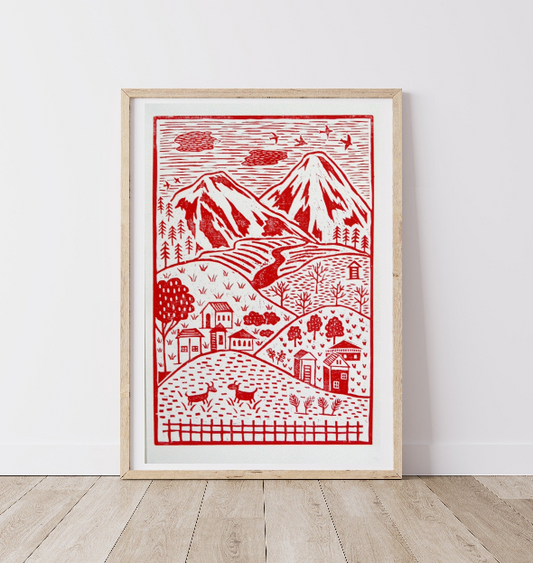 Little Village Lino Print - Red