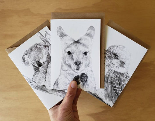 Illustrated Greeting Cards - 3 card set - Australian Animals