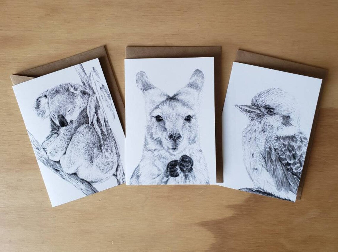 Illustrated Greeting Cards - 3 card set - Australian Animals