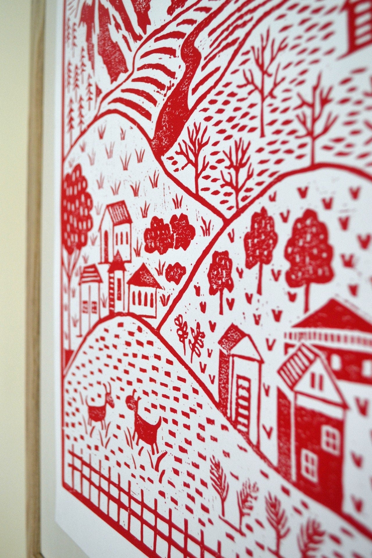 Little Village Lino Print - Red