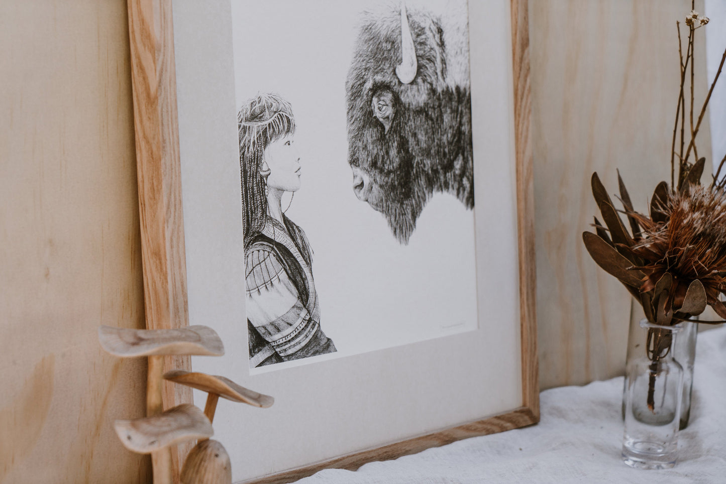 Woman and Bison - Fine Art Print