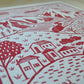 Little Village Lino Print - Red