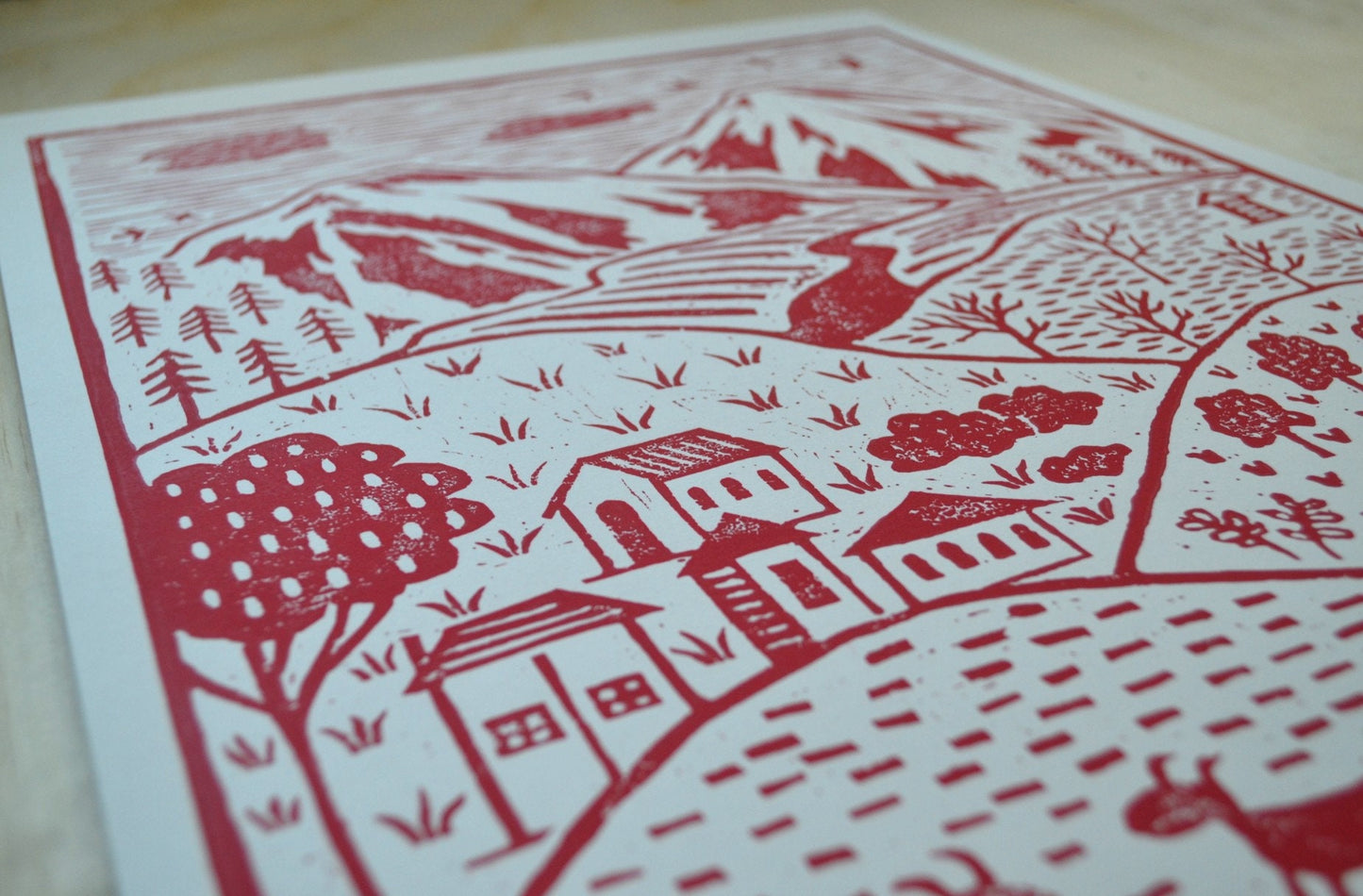 Little Village Lino Print - Red