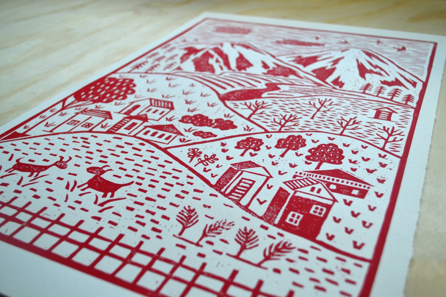 Little Village Lino Print - Red