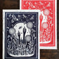 Growing Garden Navy Blue Lino Block Print
