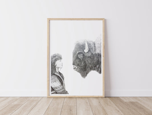 Woman and Bison - Fine Art Print