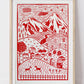 Little Village Lino Print - Red