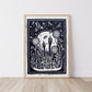 Growing Garden Navy Blue Lino Block Print