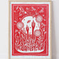 Growing Garden Red Lino Block Print