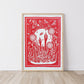 Growing Garden Red Lino Block Print
