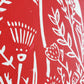Growing Garden Red Lino Block Print
