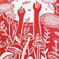 Growing Garden Red Lino Block Print