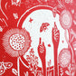 Growing Garden Red Lino Block Print
